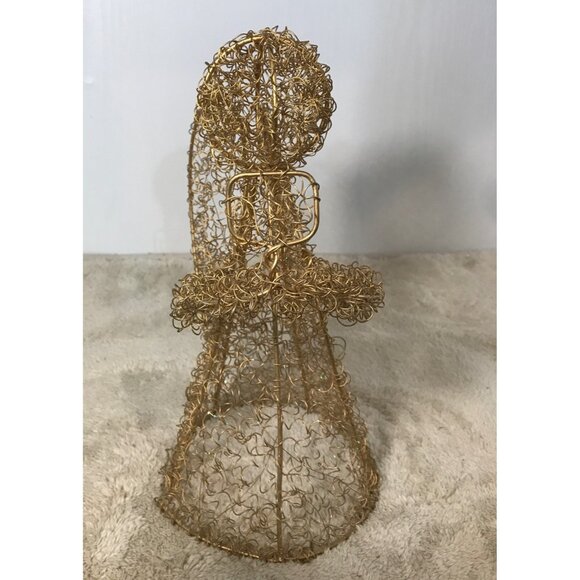 Gold Wire Angel Ornament Holding "Mirror" Halo & Wings 12 " Tall - Picture 4 of 9